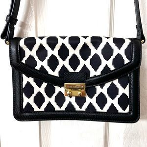 NEW Vera Bradley Tess Leather Fabric Ikat Print Black & White Crossbody Bag